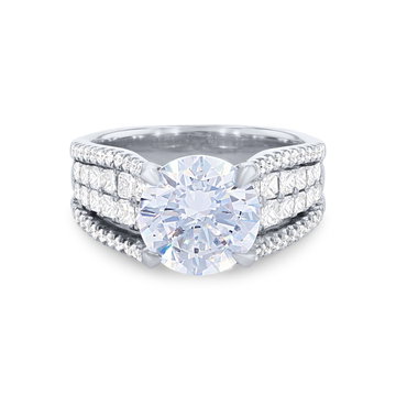Simon G. Princess and Round Diamond Four Row Euro Fit Engagement Setting In White Gold 18K