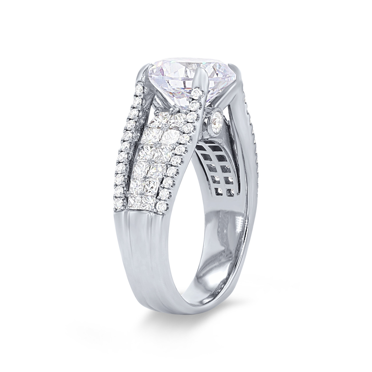 Simon G. Princess and Round Diamond Four Row Euro Fit Engagement Setting 1
