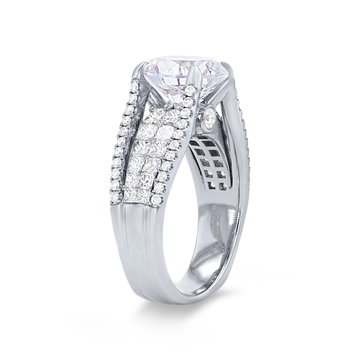 Simon G. Princess and Round Diamond Four Row Euro Fit Engagement Setting In White Gold 18K