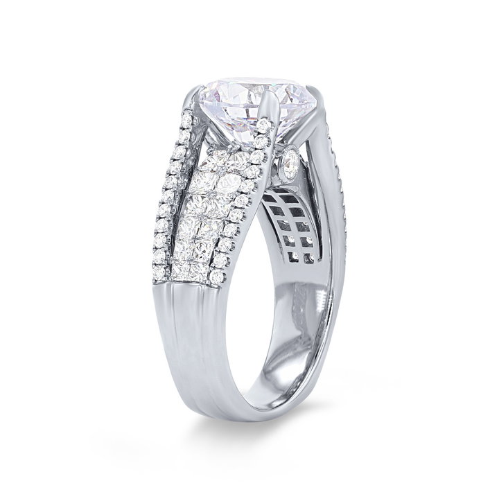 Simon G. Princess and Round Diamond Four Row Euro Fit Engagement Setting In White Gold 18K