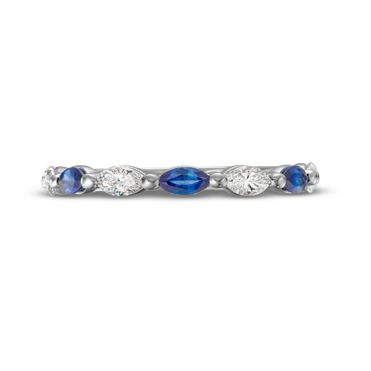 Alternating Marquise Sapphire and Diamond Wedding Band