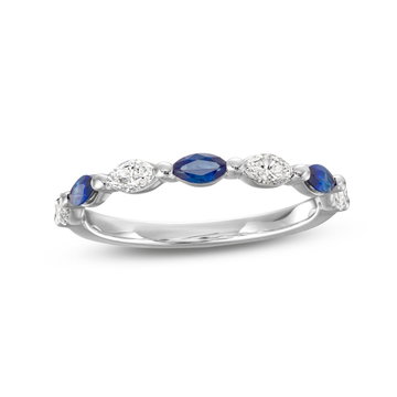 Alternating Marquise Sapphire and Diamond Wedding Band In Yellow Gold 14K