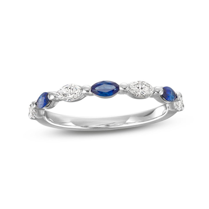 Alternating Marquise Sapphire and Diamond Wedding Band In Yellow Gold 14K