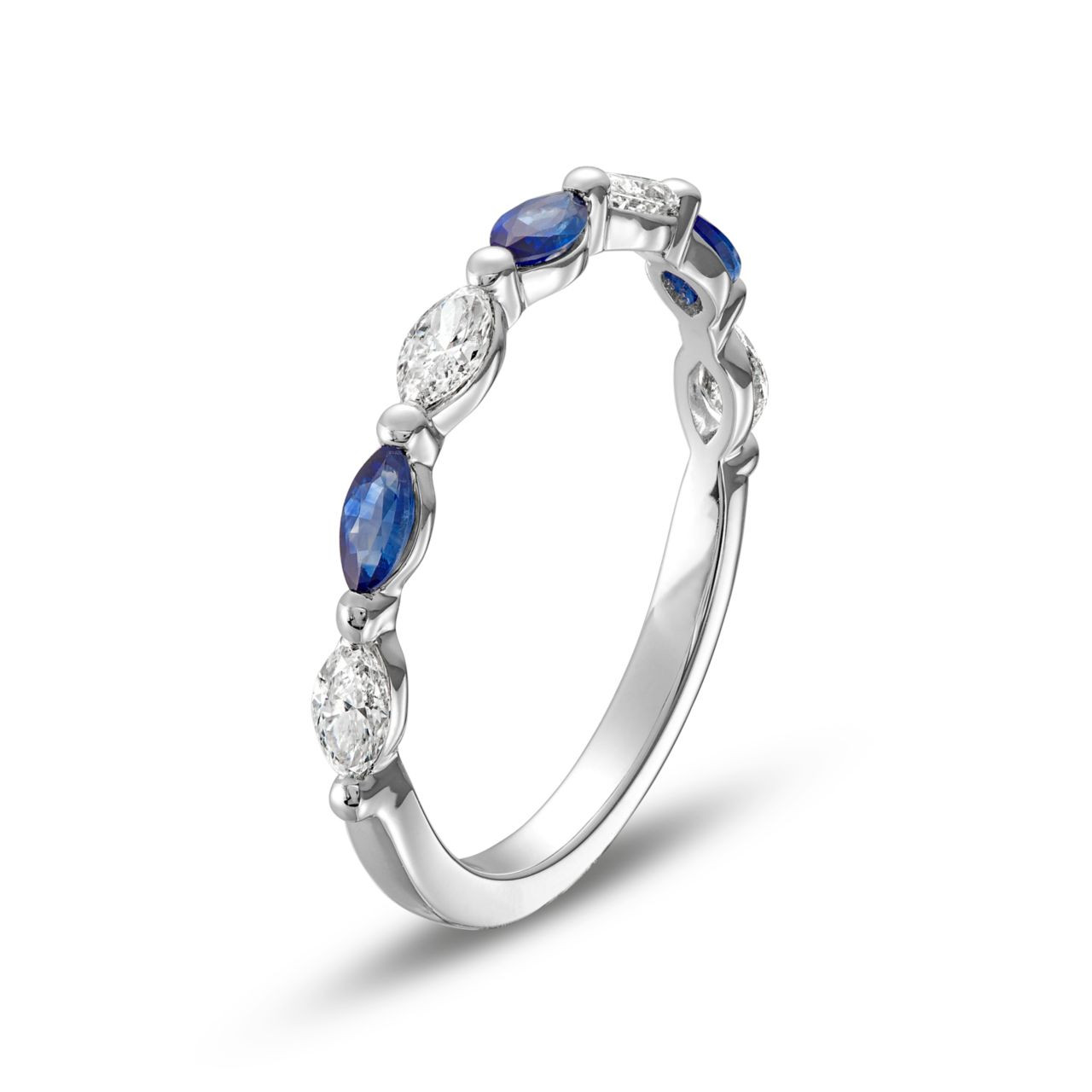 Alternating Marquise Sapphire and Diamond Wedding Band