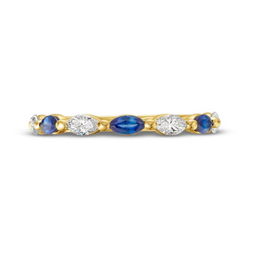 Alternating Marquise Sapphire and Diamond Wedding Band In Yellow Gold 14K