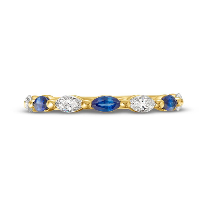 Alternating Marquise Sapphire and Diamond Wedding Band In Yellow Gold 14K