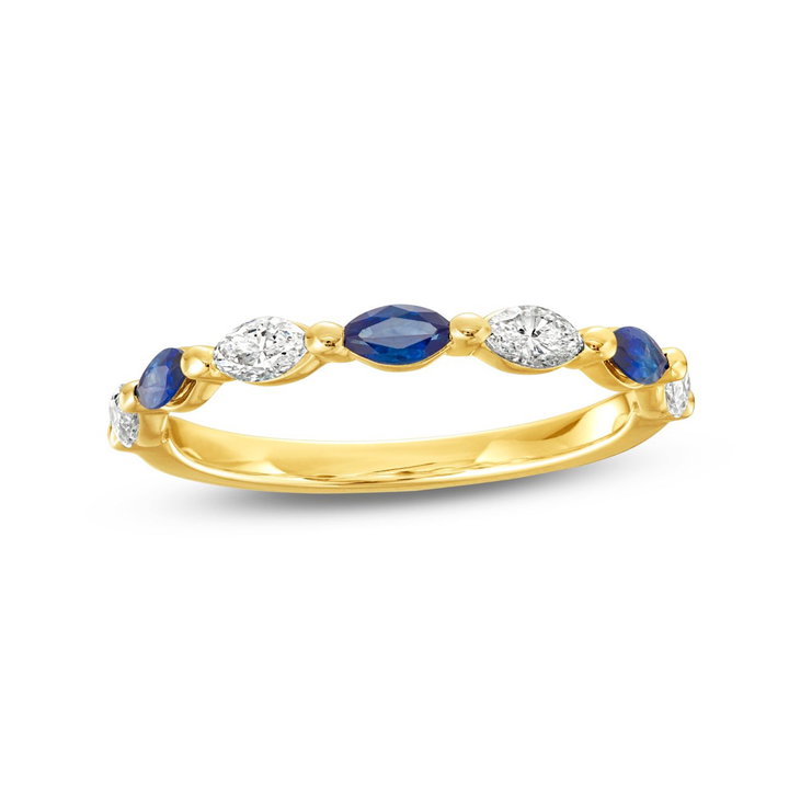 Alternating Marquise Sapphire and Diamond Wedding Band In Yellow Gold 14K