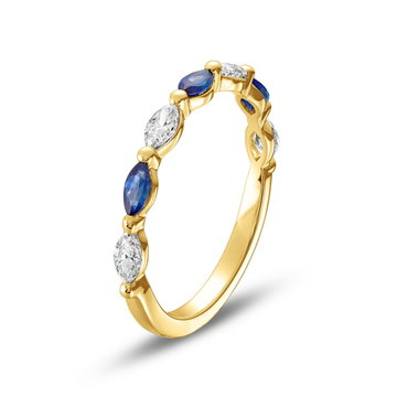 Alternating Marquise Sapphire and Diamond Wedding Band In Yellow Gold 14K