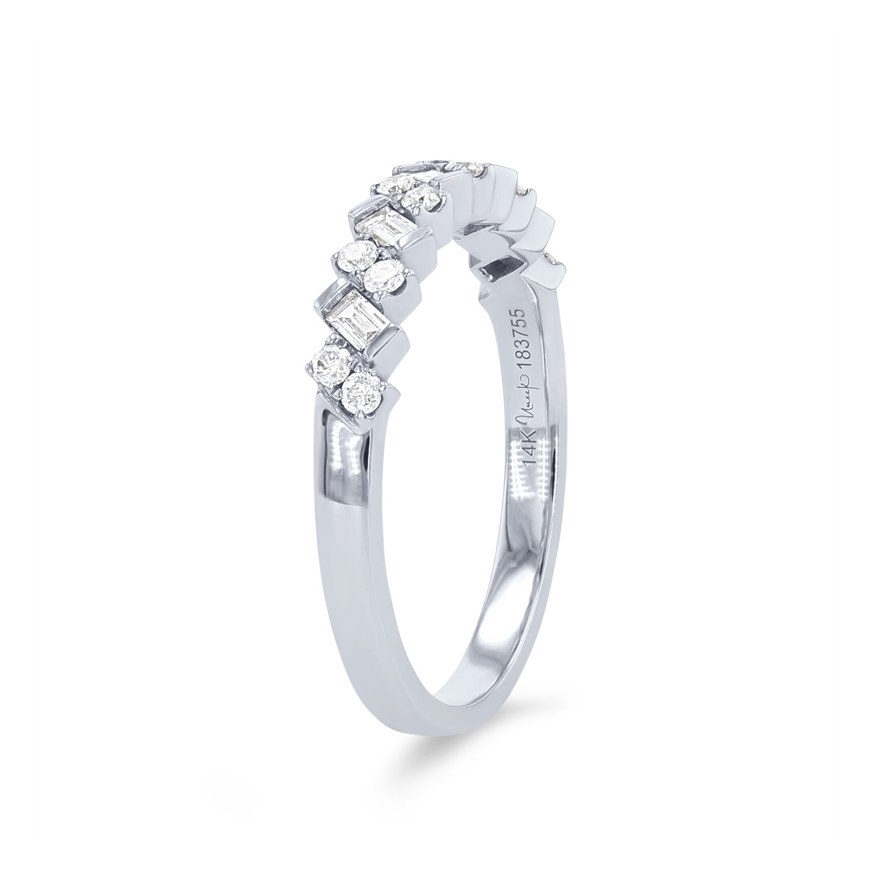 Uneek Diagonal Alternating Baguette and Round Diamond Wedding Band