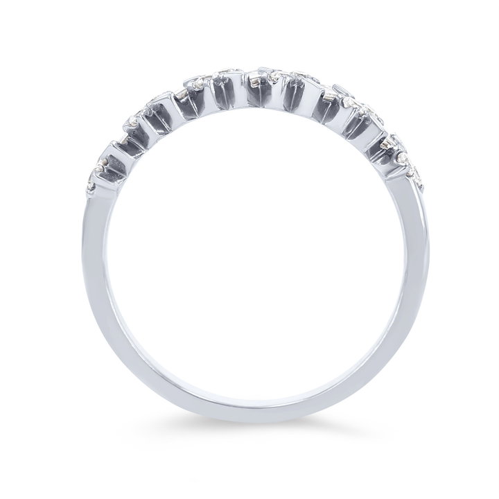 Uneek Diagonal Alternating Baguette and Round Diamond Wedding Band In Solid 14K White Gold