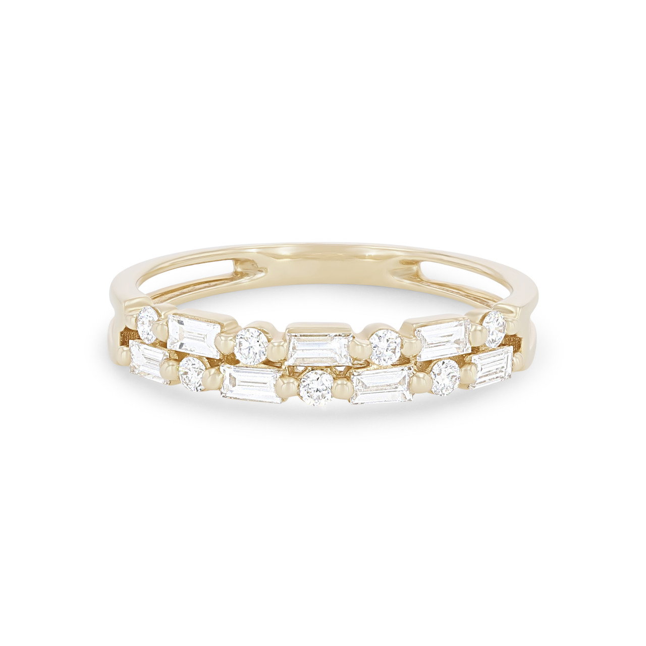 Uneek Two Row Alternating Baguette and Round Diamond Wedding Band