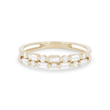 Uneek Two Row Alternating Baguette and Round Diamond Wedding Band In Solid 14K Yellow Gold