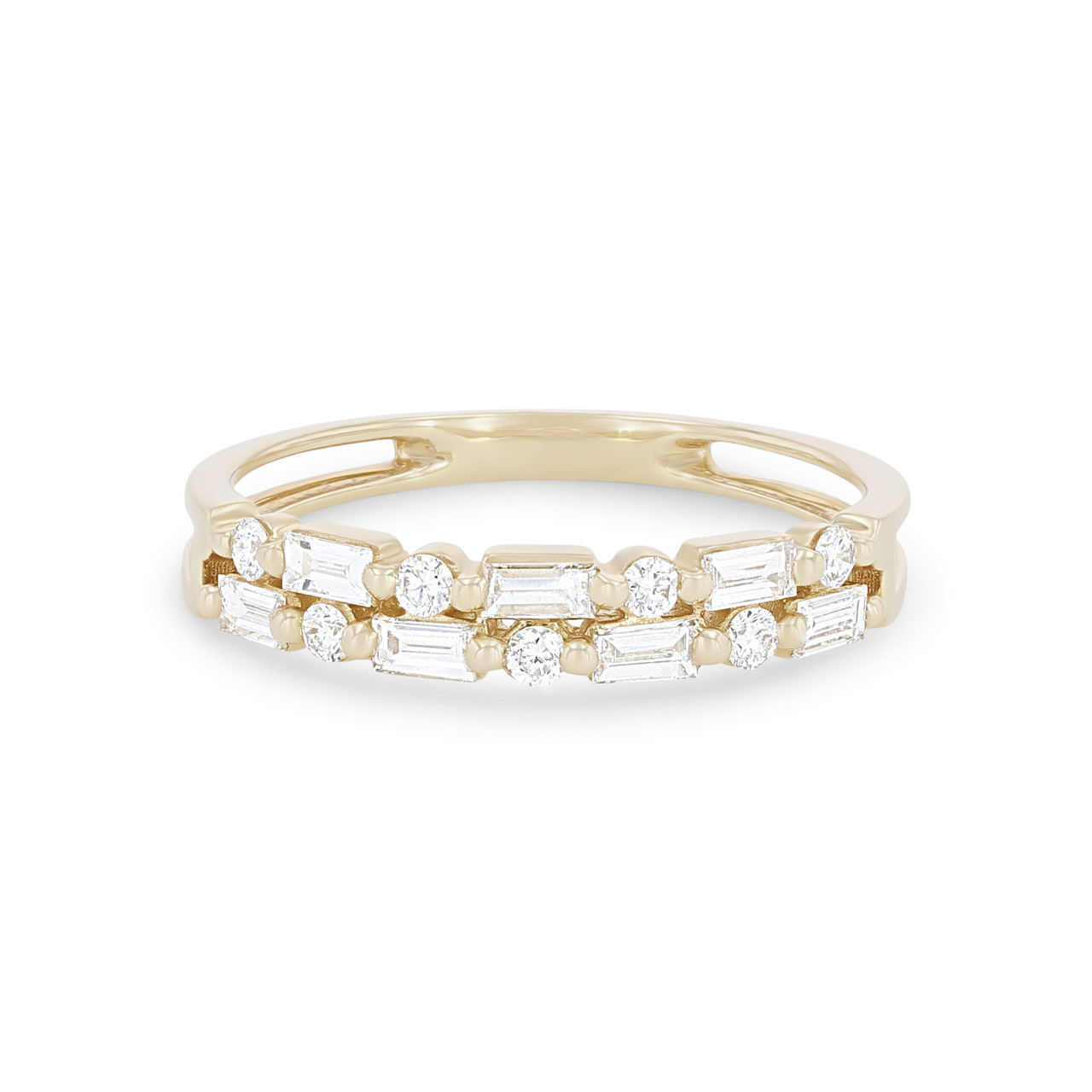 Uneek Two Row Alternating Baguette and Round Diamond Wedding Band