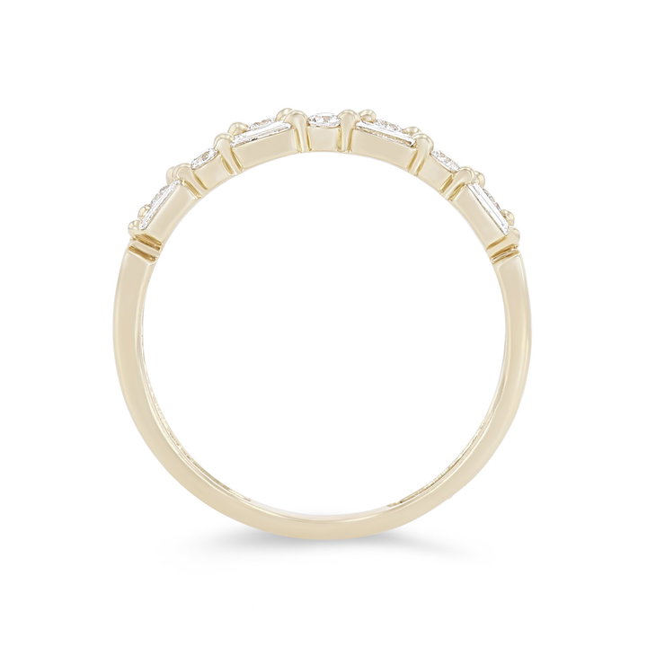 Uneek Two Row Alternating Baguette and Round Diamond Wedding Band In Solid 14K Yellow Gold