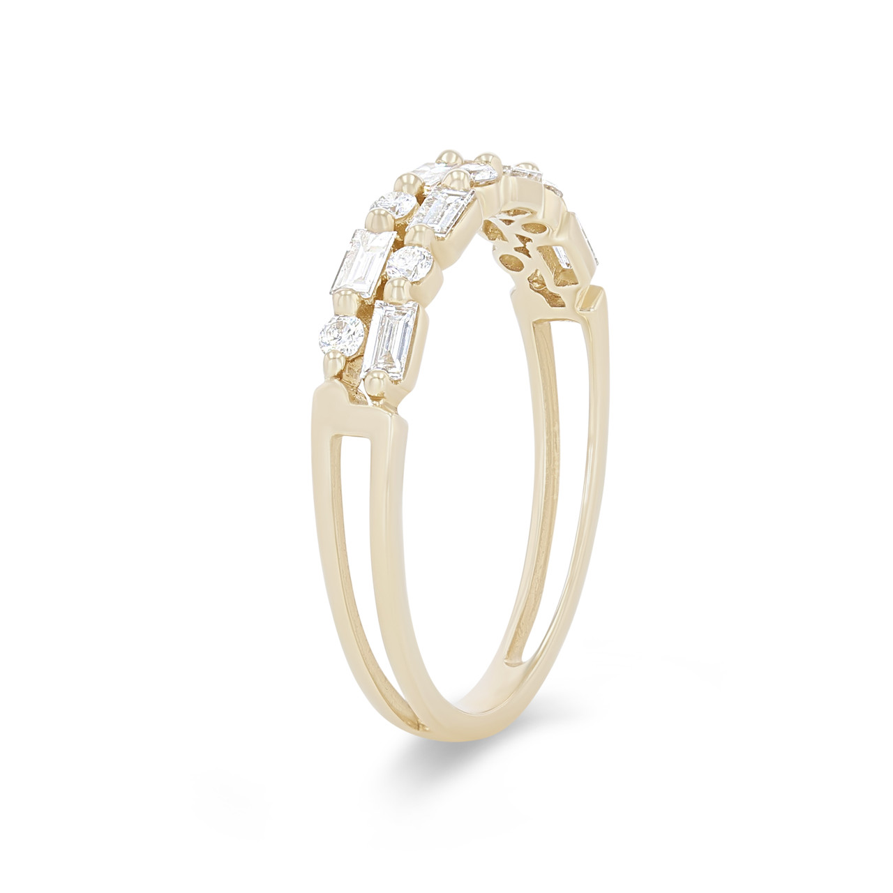 Uneek Two Row Alternating Baguette and Round Diamond Wedding Band
