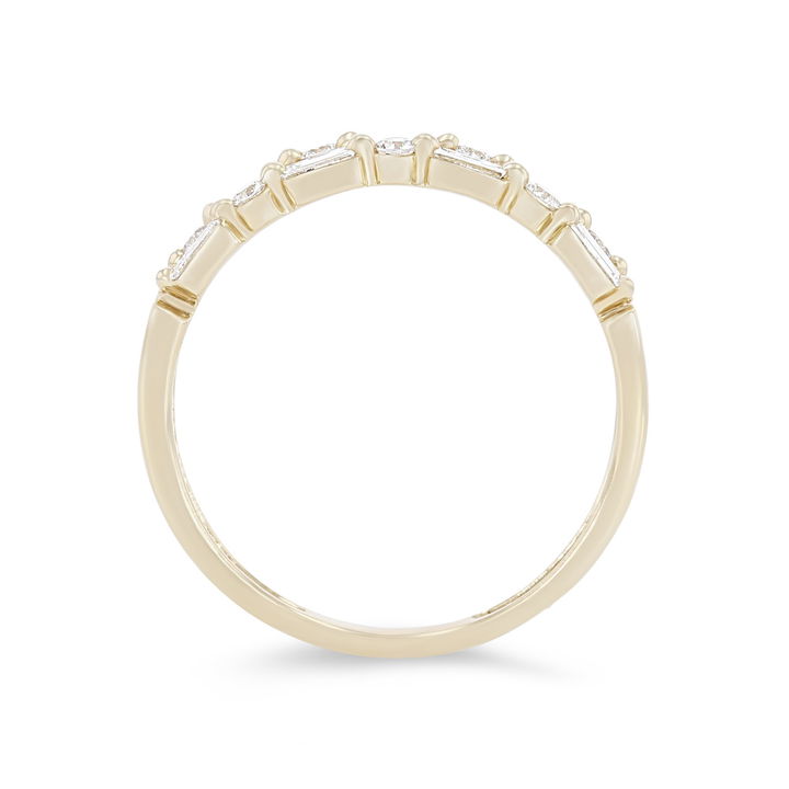 Yellow Gold 14K Uneek Two Row Alternating Baguette and Round Diamond Wedding Band