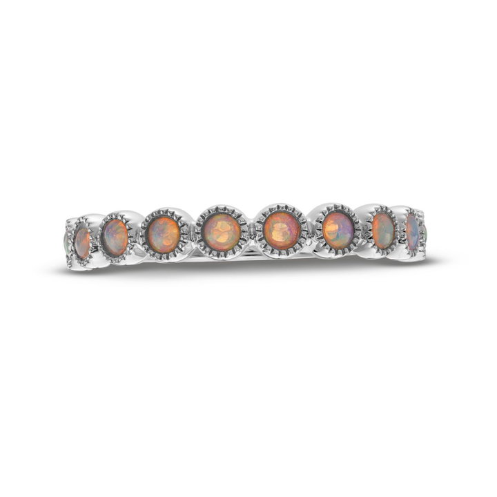 Opal Bezel Milgrain Wedding Band In White Gold 14K