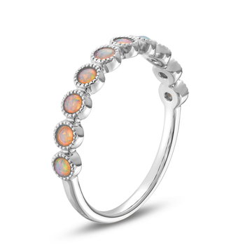 Opal Bezel Milgrain Wedding Band In White Gold 14K