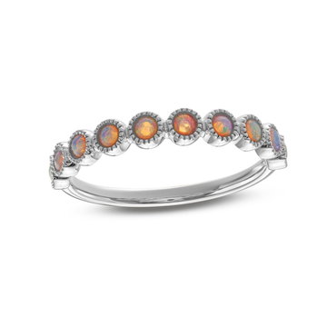 Opal Bezel Milgrain Wedding Band In White Gold 14K