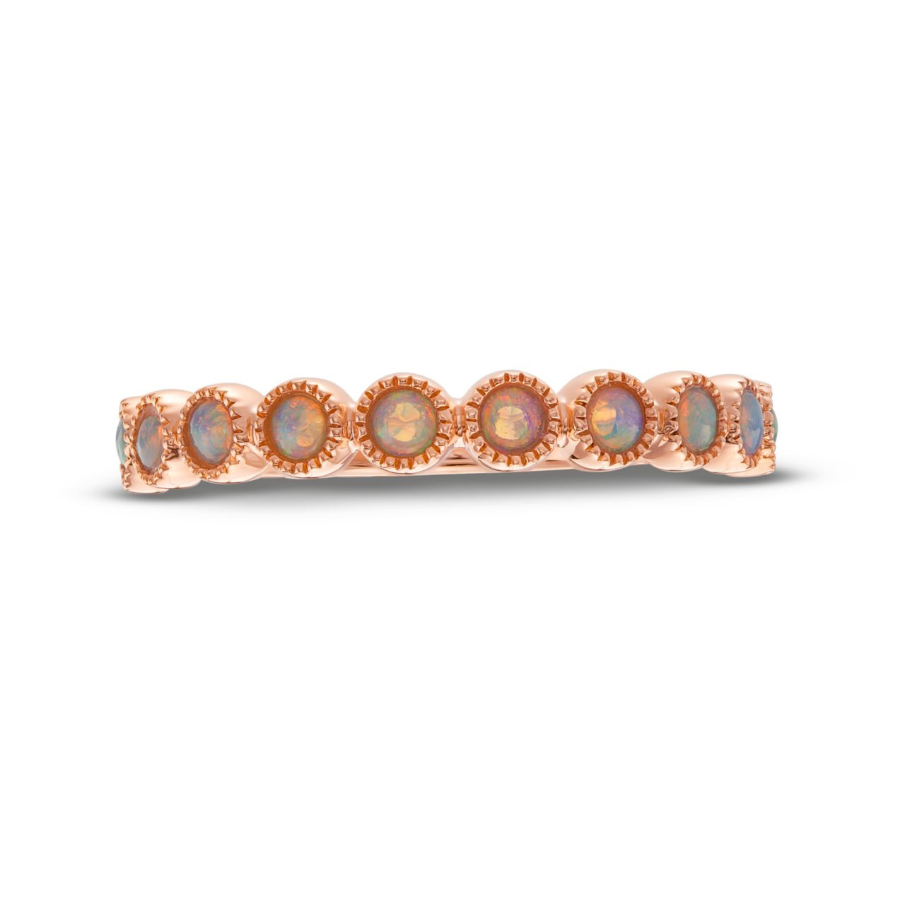 Opal Bezel Milgrain Wedding Band