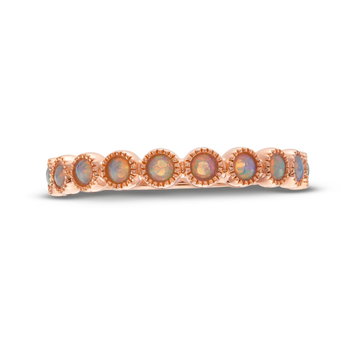 Opal Bezel Milgrain Wedding Band In White Gold 14K