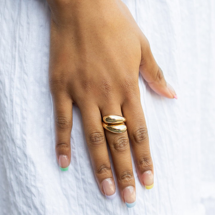 Gold Bypass Dome Ring In White Gold 14K
