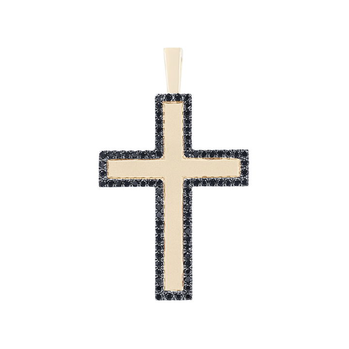 Black Diamond Matte Cross Pendant In Yellow Gold 14K