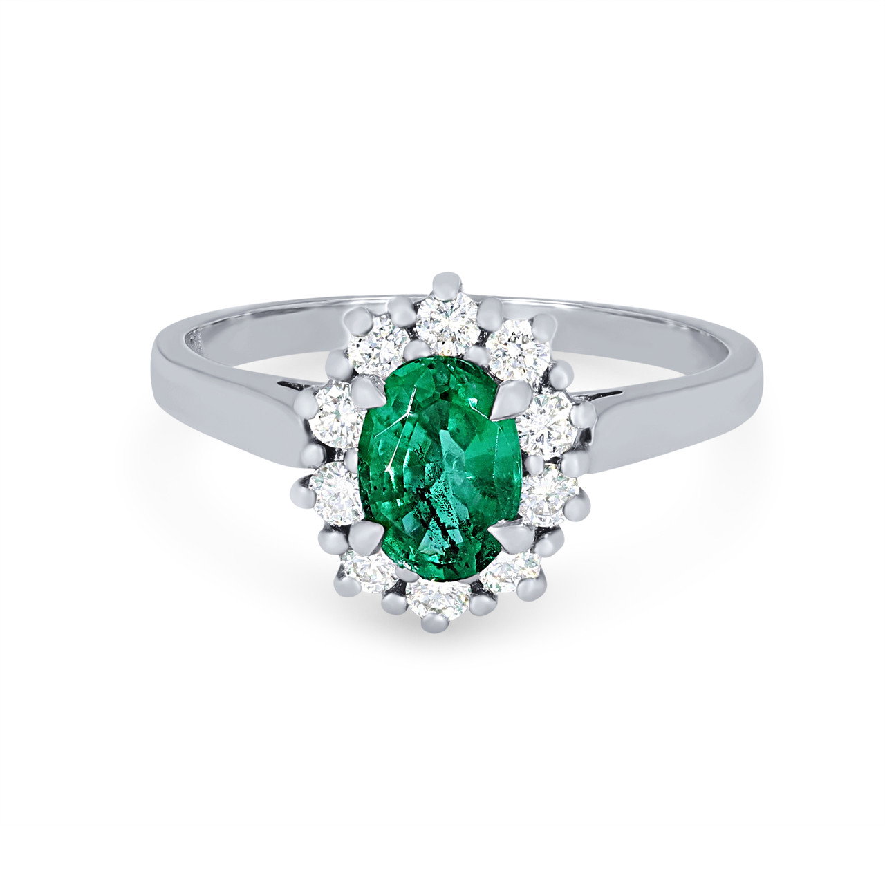 Oval Green Emerald and Diamond Halo Ring 0