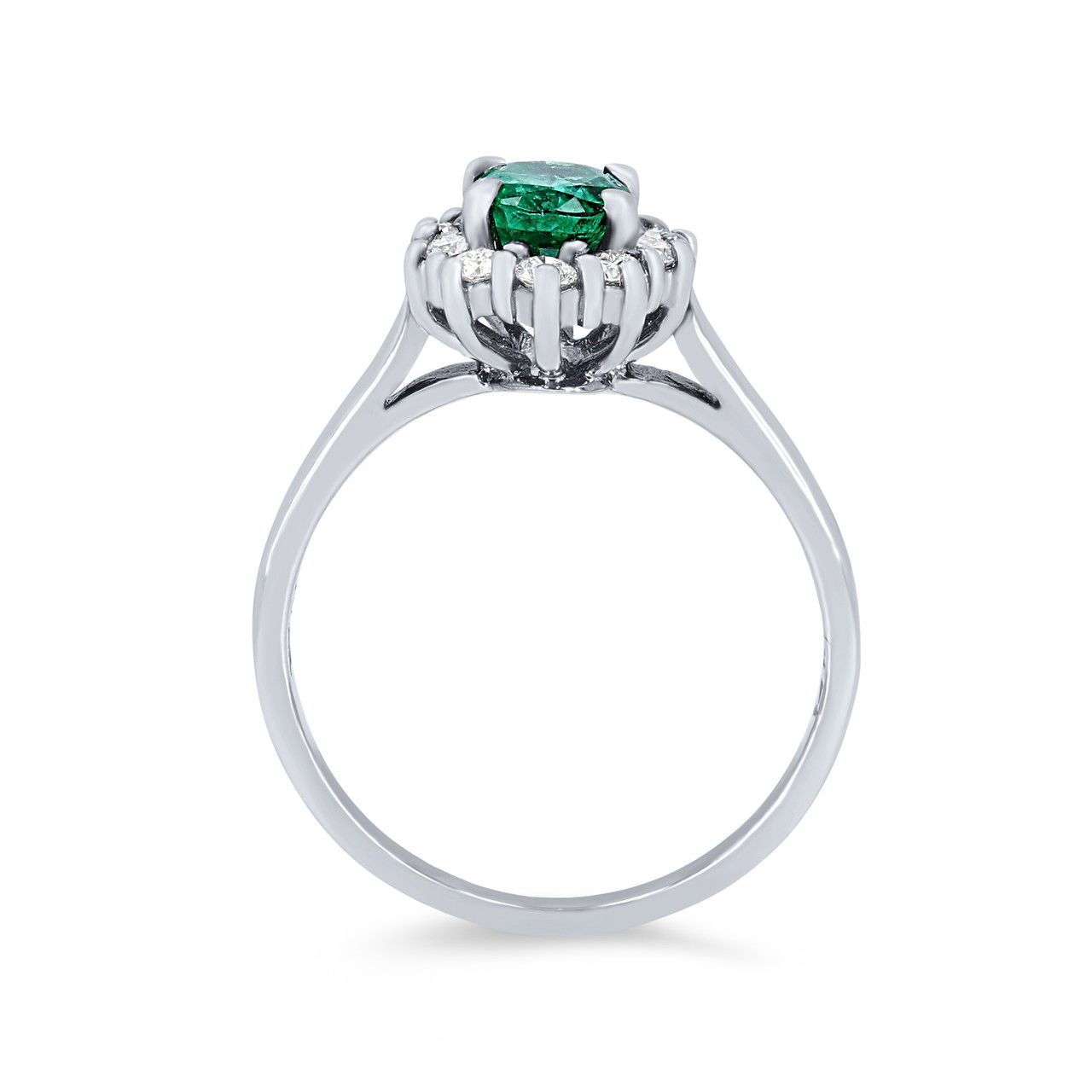 Oval Green Emerald and Diamond Halo Ring