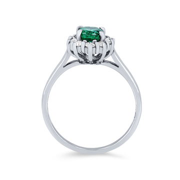 Oval Green Emerald and Diamond Halo Ring In Yellow Gold 14K