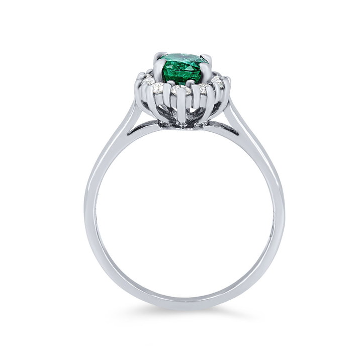 Oval Green Emerald and Diamond Halo Ring In Yellow Gold 14K