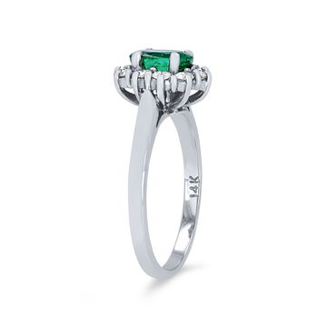 Oval Green Emerald and Diamond Halo Ring In Yellow Gold 14K