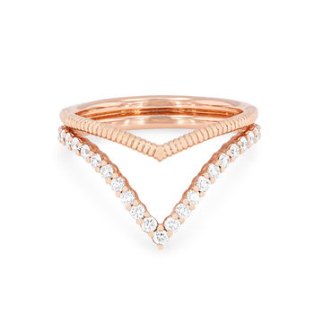 Two Row "V" Shape Diamond Ring In Yellow Gold 14K