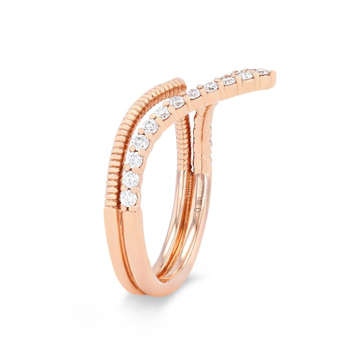 Two Row "V" Shape Diamond Ring In Yellow Gold 14K