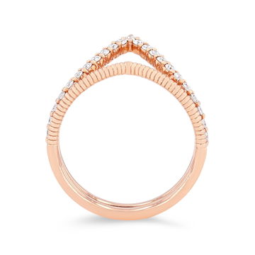 Two Row "V" Shape Diamond Ring In Yellow Gold 14K