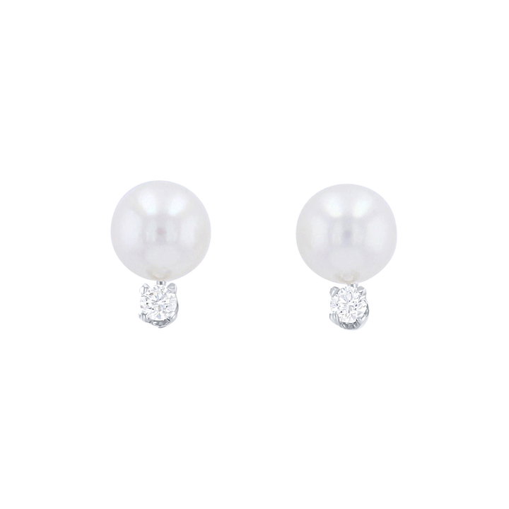 Freshwater Pearl and Diamond Stud Earrings In White Gold 14K