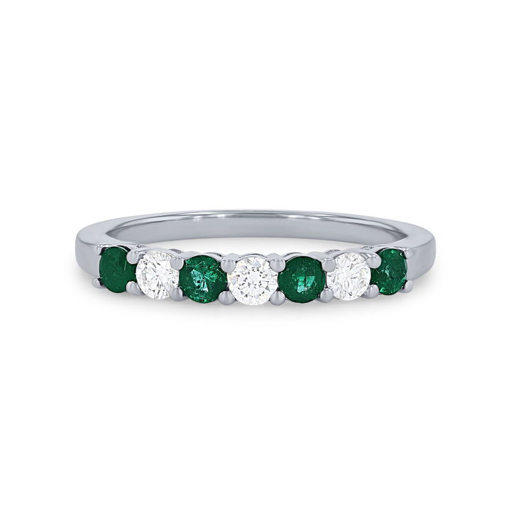 Platinum Alternating Emerald and Diamond Wedding Band