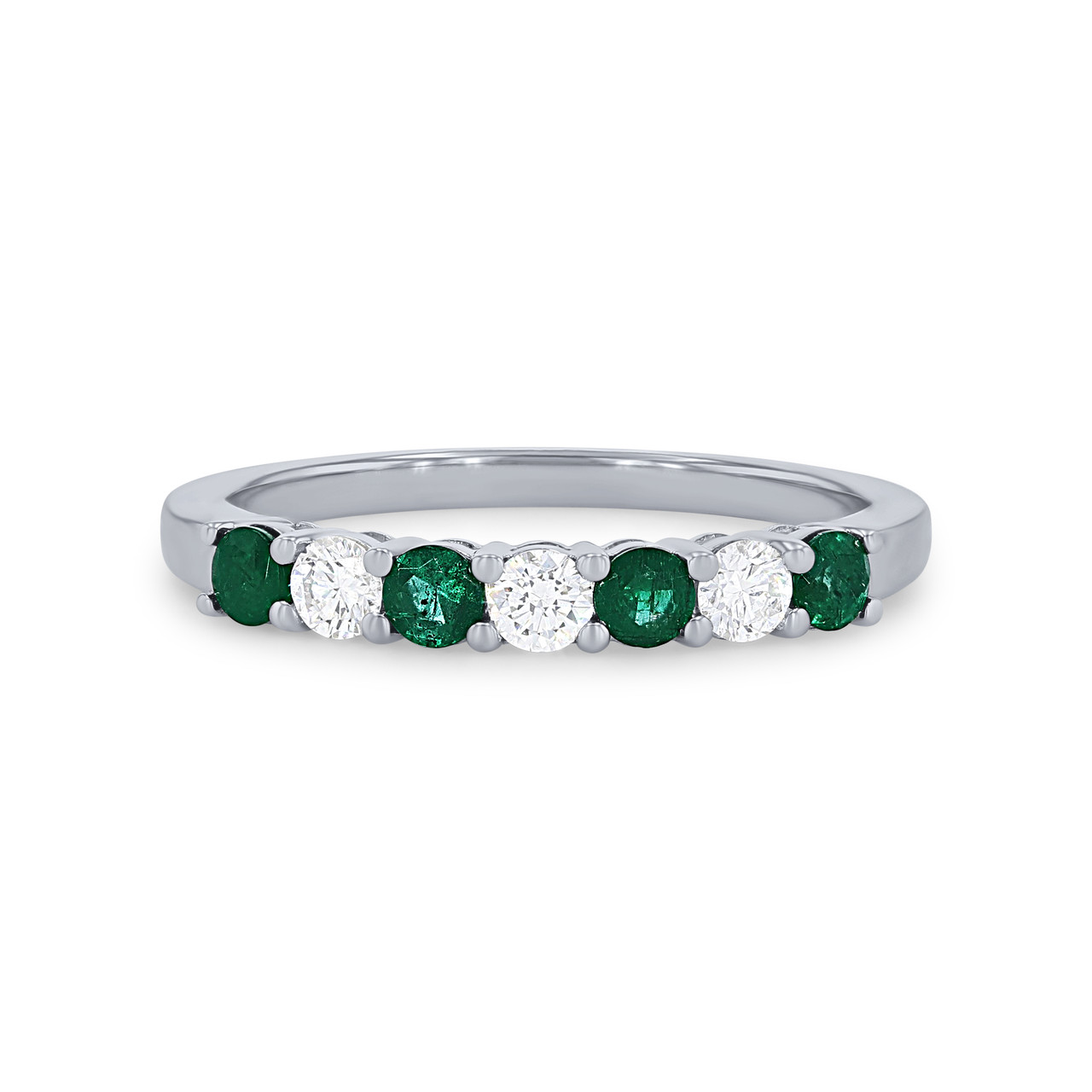 Alternating Green Emerald and Diamond Wedding Band