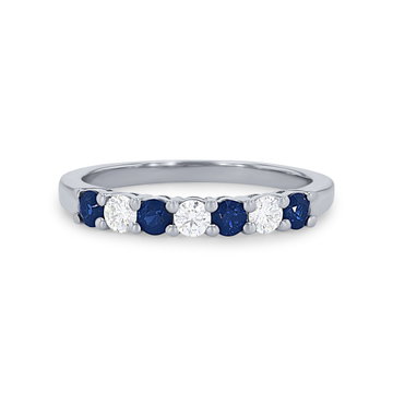Alternating Sapphire and Diamond Wedding Band In White Gold 14K
