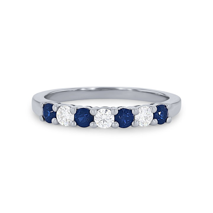 Alternating Sapphire and Diamond Wedding Band In White Gold 14K