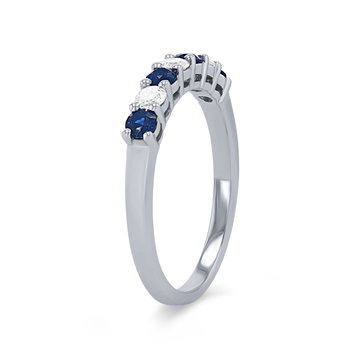 Alternating Sapphire and Diamond Wedding Band In White Gold 14K