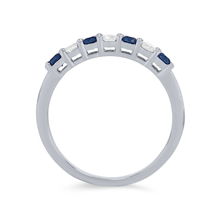 Alternating Sapphire and Diamond Wedding Band In White Gold 14K