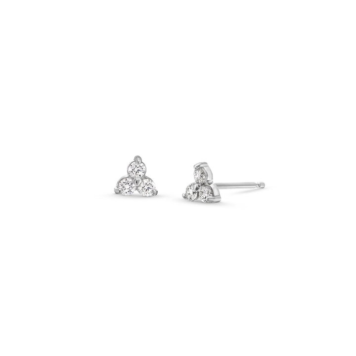 Trio Diamond Stud Earrings In White Gold 14K