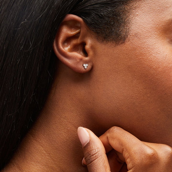 Trio Diamond Stud Earrings In White Gold 14K