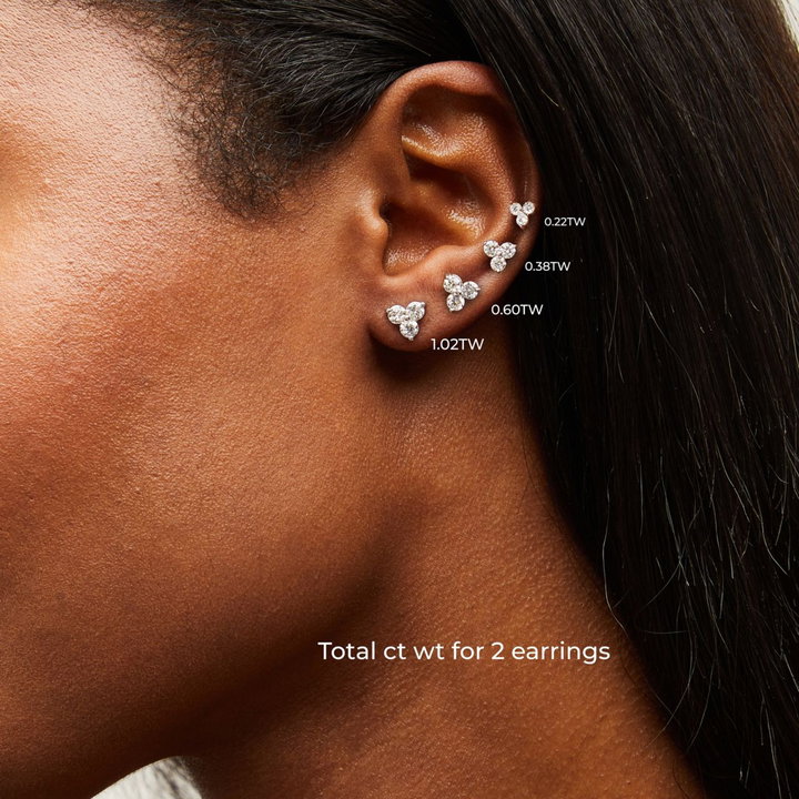 Trio Diamond Stud Earrings In White Gold 14K
