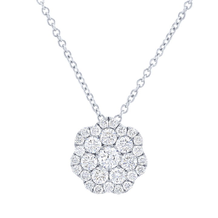 Floral Diamond Cluster Pendant In White Gold 14K