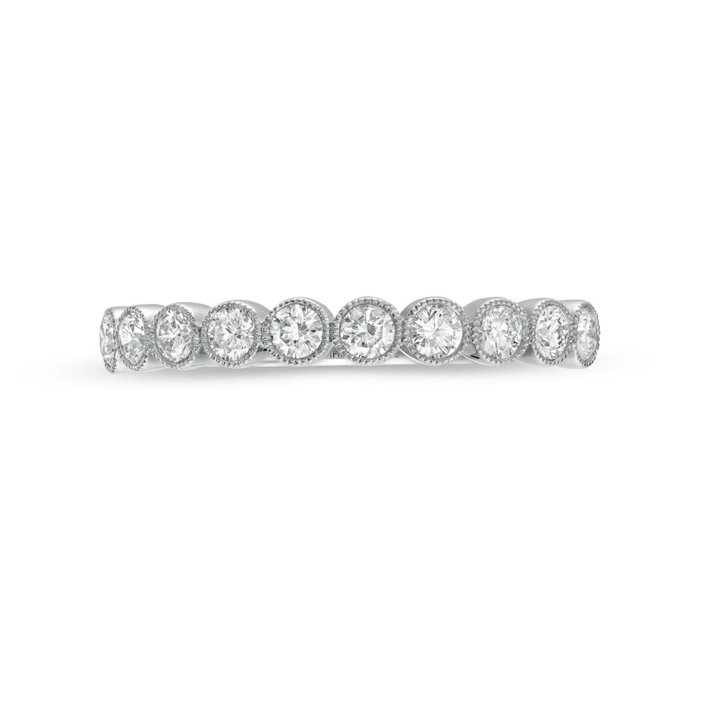 Bezel Milgrain Diamond Wedding Band by Adorette In White Gold 14K