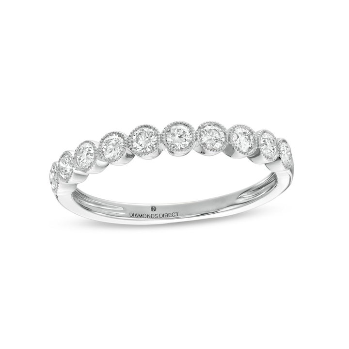 Bezel Milgrain Diamond Wedding Band by Adorette In White Gold 14K