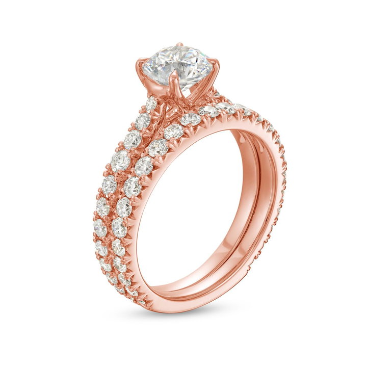 French Pave Diamond 3/4 Way Wedding Band by Adorette In Rose Gold 14K