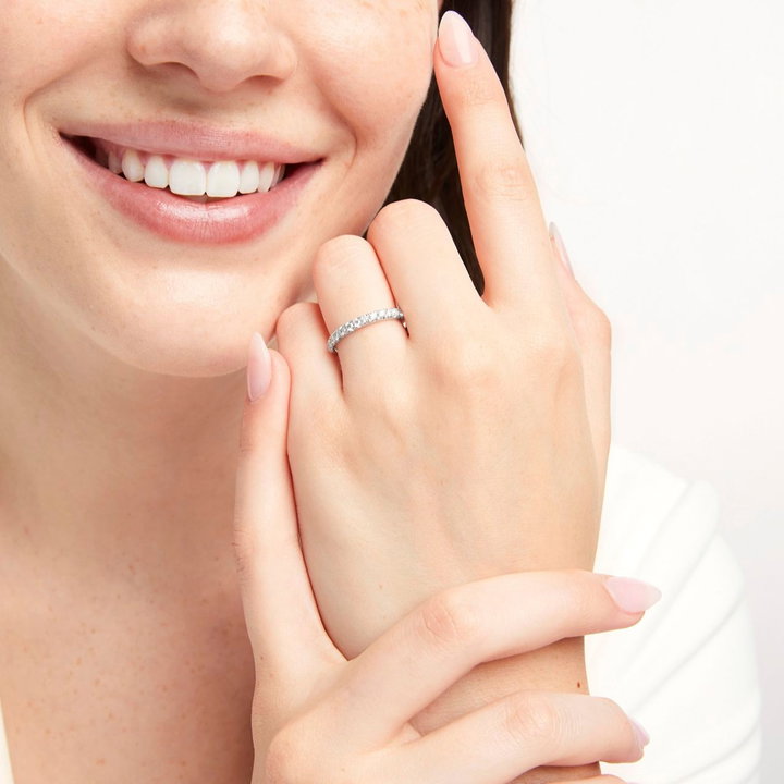 French Pave Diamond 3/4 Way Wedding Band by Adorette In Rose Gold 14K